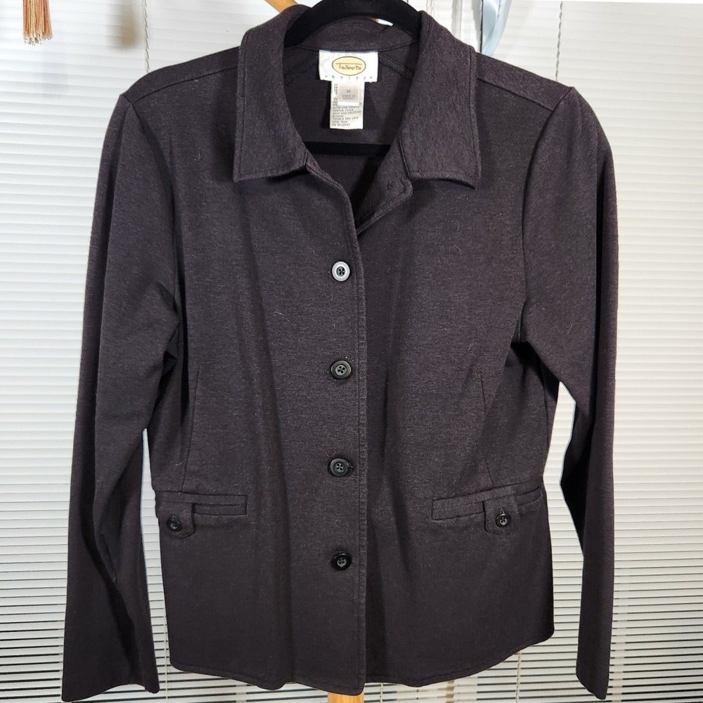 Talbots $159 Medium Cotton Blend Stretch Gray Heather Button Pocket Knit‎ Jacket